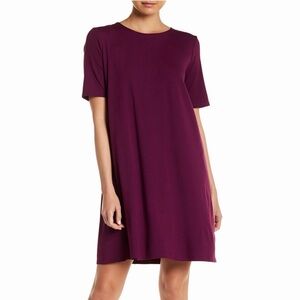 Eileen Fisher Crew Neck T-Shirt Dress in Berry Magenta